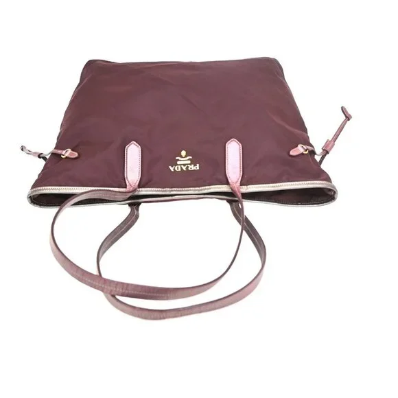 PRADA Logo Tote Shoulder Tote Bag Nylon Saffiano Leather Pink Red GHW 88KC483 - Picture 5 of 15
